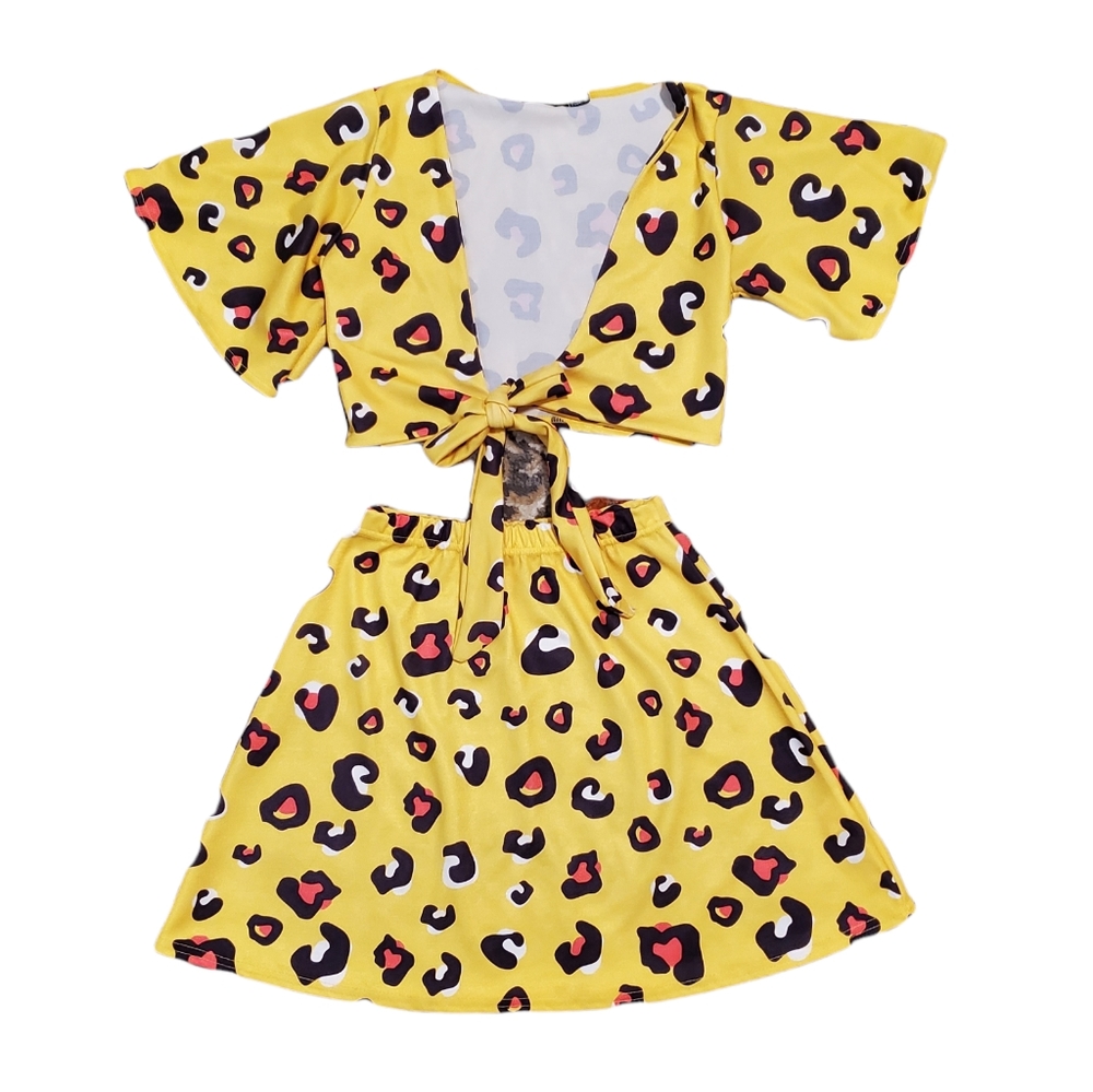Boohoo 2 Leopard 2 Piece Matching Skirt Set Wrap Top